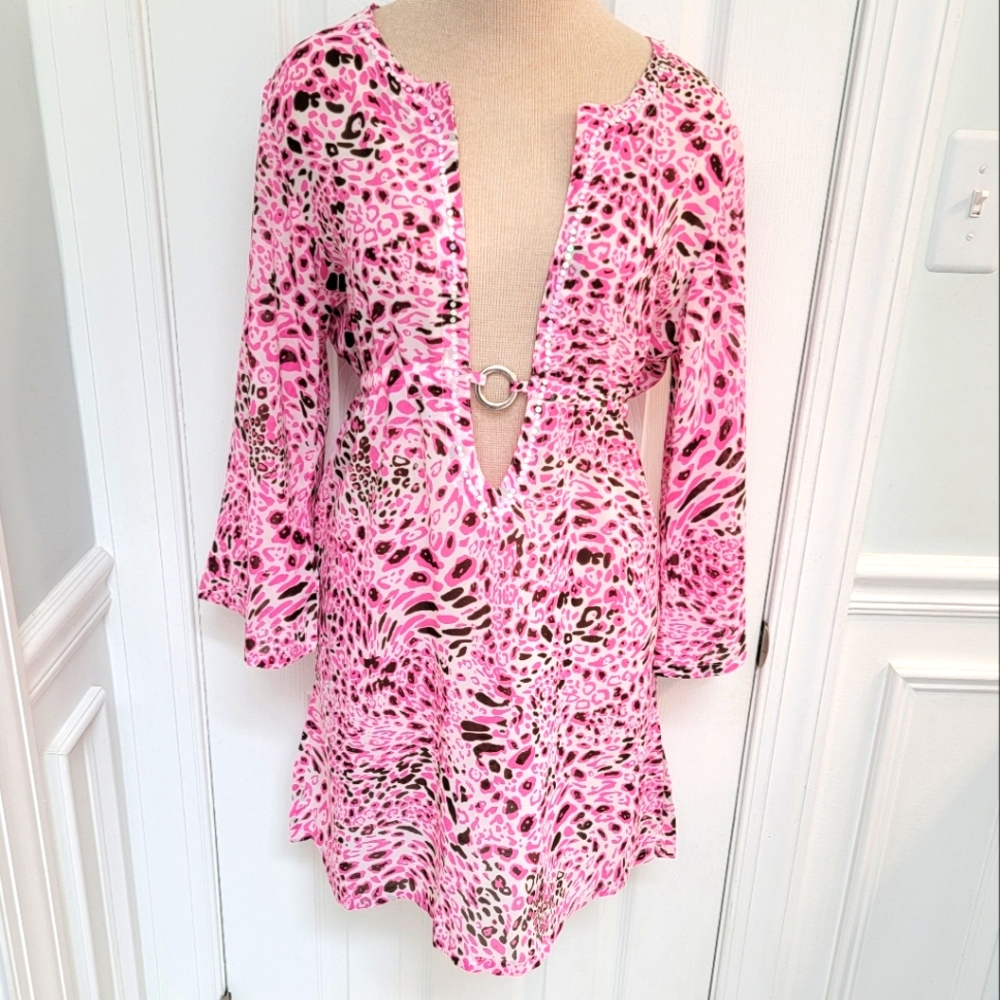 Pineapple Cove Pink Animal Print Swim Coverup with Ring Detail medium